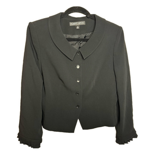 Albert Nipon Black Lined Blazer Jacket w/ Ruffle Detailing Size 8P